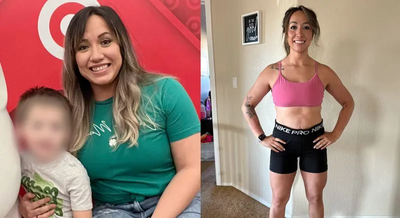 Before and after photo of Yucca Health GLP-1 patient Crystal G., who lost 50 lbs in 6 months.