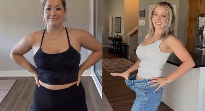 Before and after photo of Yucca Health GLP-1 patient JamiLyn O., who lost 36 lbs in 14 weeks.