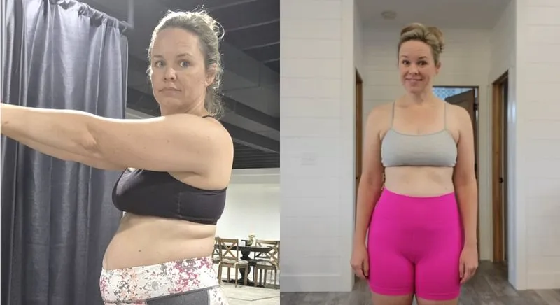 Before and after photo of Yucca Health GLP-1 patient Kim B., who lost 8 lbs in 6 weeks.