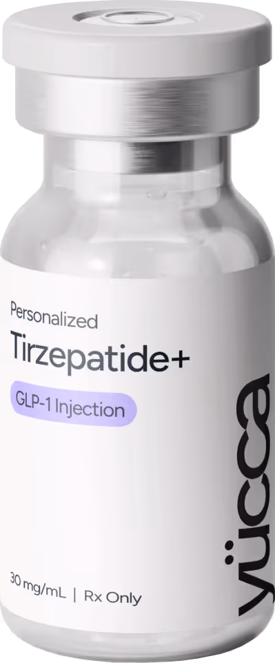 Personalized Tirzepatide+ GLP-1 injection vial by Yucca Health